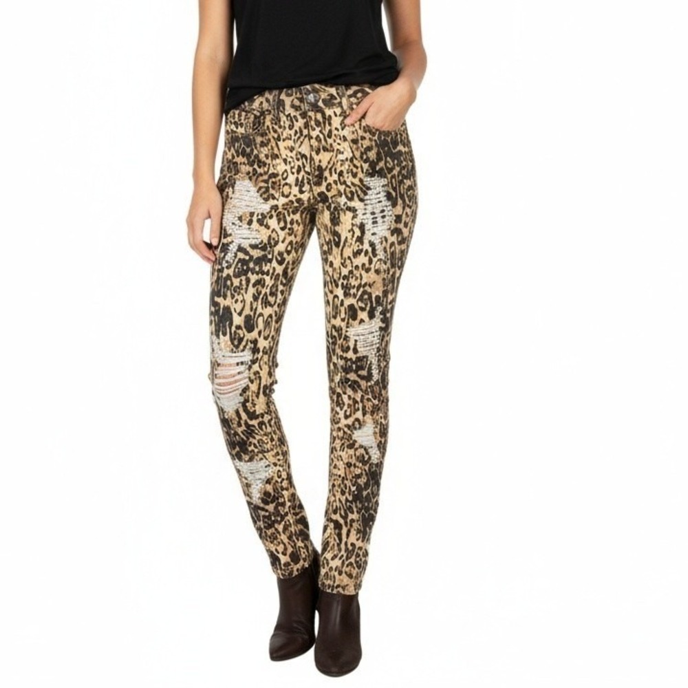 Lucky & Blessed Leopard Print Skinny Jeans‎ Distressed Mid Rise Women's Size 4